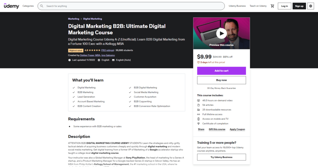 udemy b2b marketing ecommerce courses