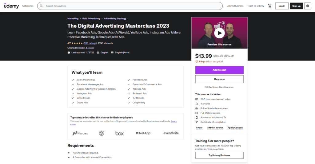 udemy digital advertising ecommerce courses