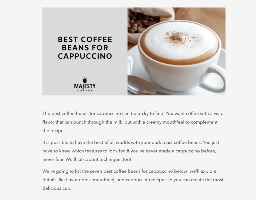 best coffee beans blog post ecommerce seo