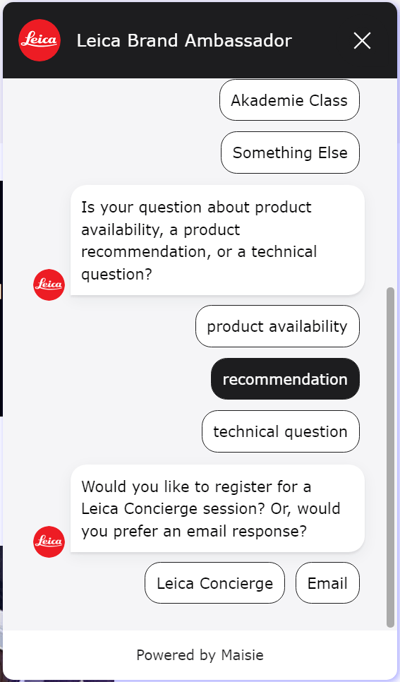 leica product recommendation conversational commerce