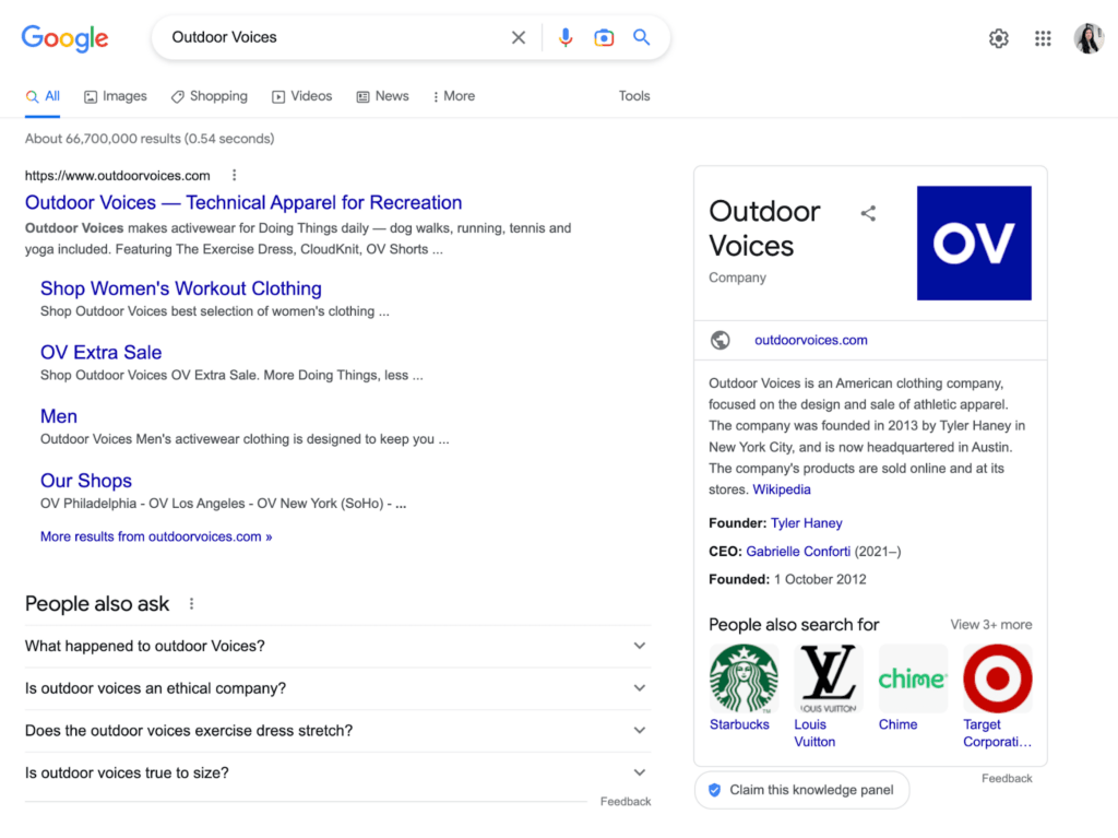 outdoor voices serp ecommerce seo