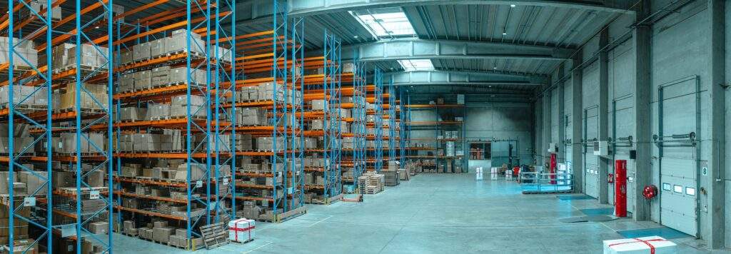 wide shot warehouse reverse logistics