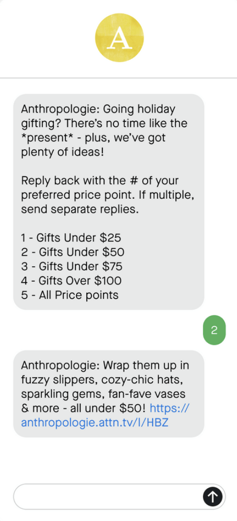 Anthropologie SMS shopify sms