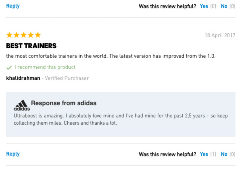 adidas response how to ask for reviews