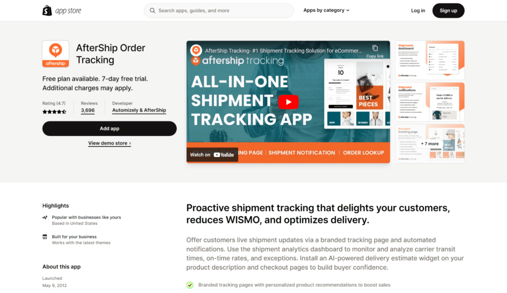 aftership tracking shopify integrations