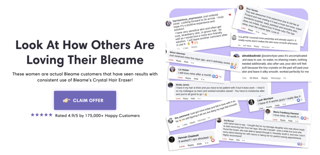 bleame customer quotes testimonials social proof examples