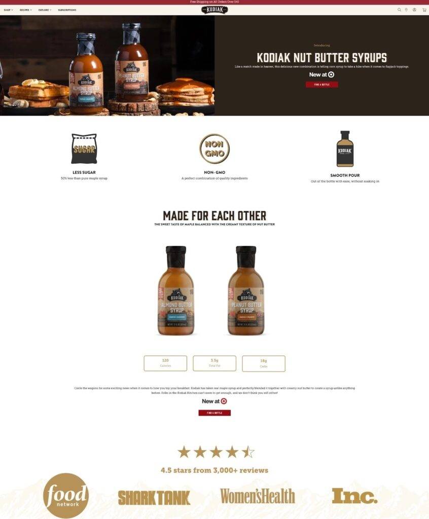 kodiak cakes syrups shopify landing page examples