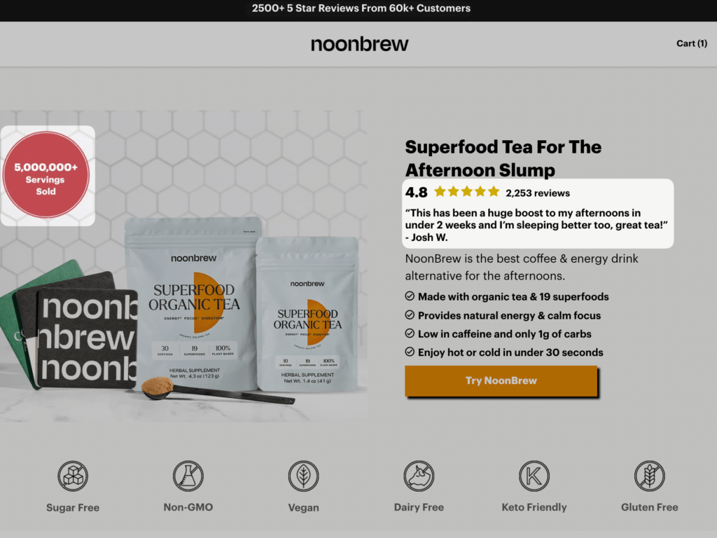 noonbrew customer quote product page social proof examples