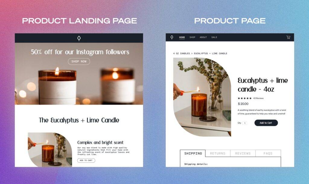 product vs product landing shopify landing page examples