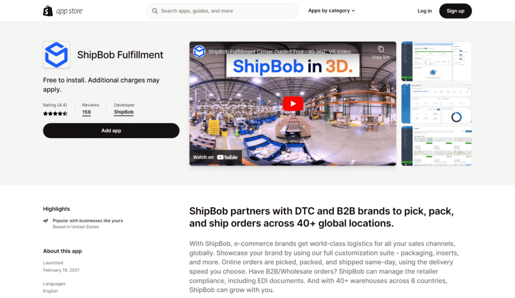 shipbob fulfillment shopify integrations