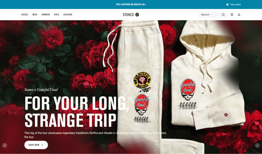 stance homepage 1 how to sell on shopify