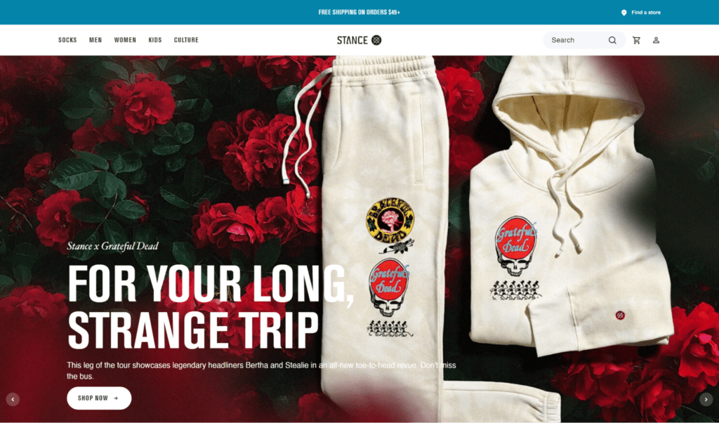 stance homepage dtc marketing