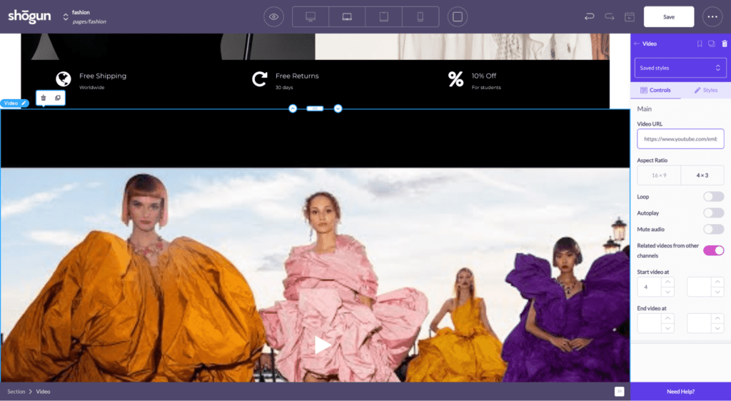 fashion video shogun shopify homepage