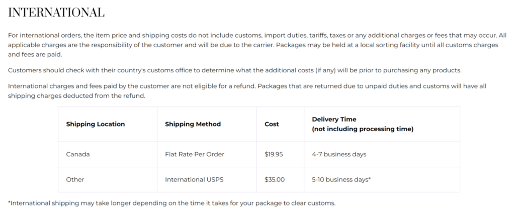 international shipping info shopify shipping policy