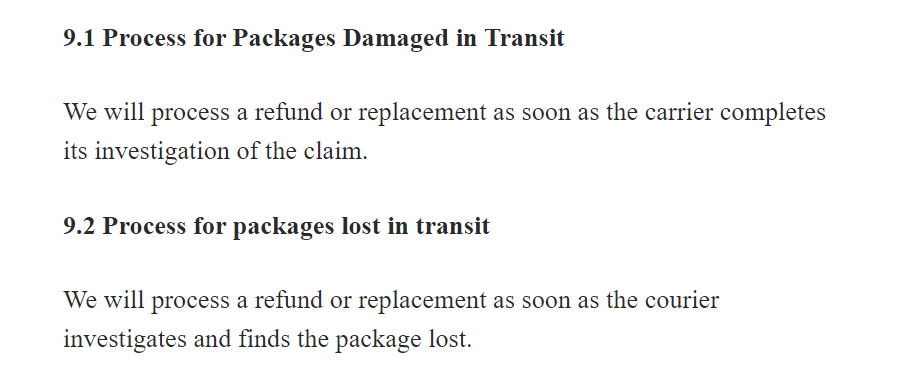 lost or damaged parcels shopify shipping policy