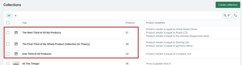 product collection split in three shopify homepage