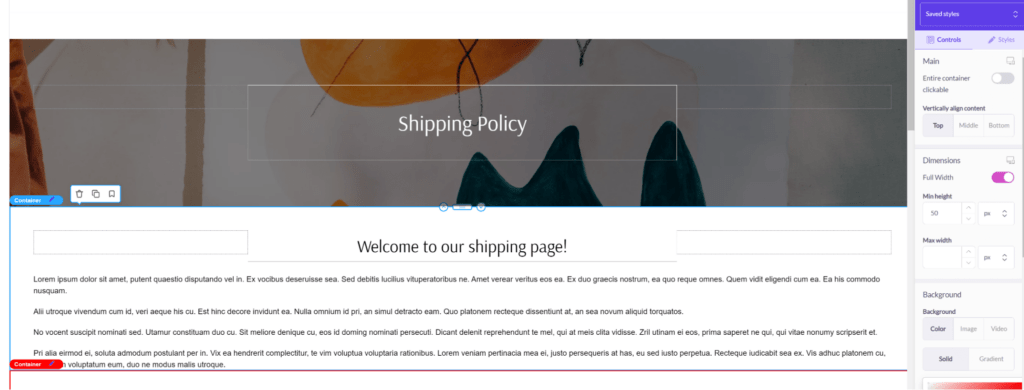shogun edit shipping policy page shopify shipping policy
