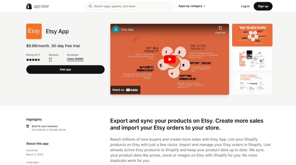 etsy app shopify marketplace