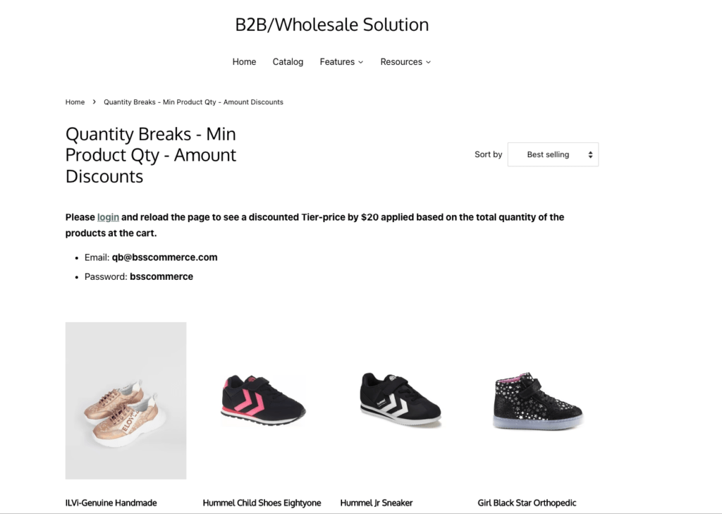 Screenshot of B2B Wholesale Solution Demo