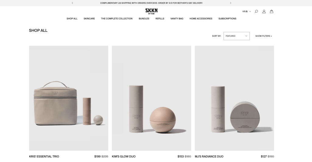 Screenshot of SKKN Beauty website