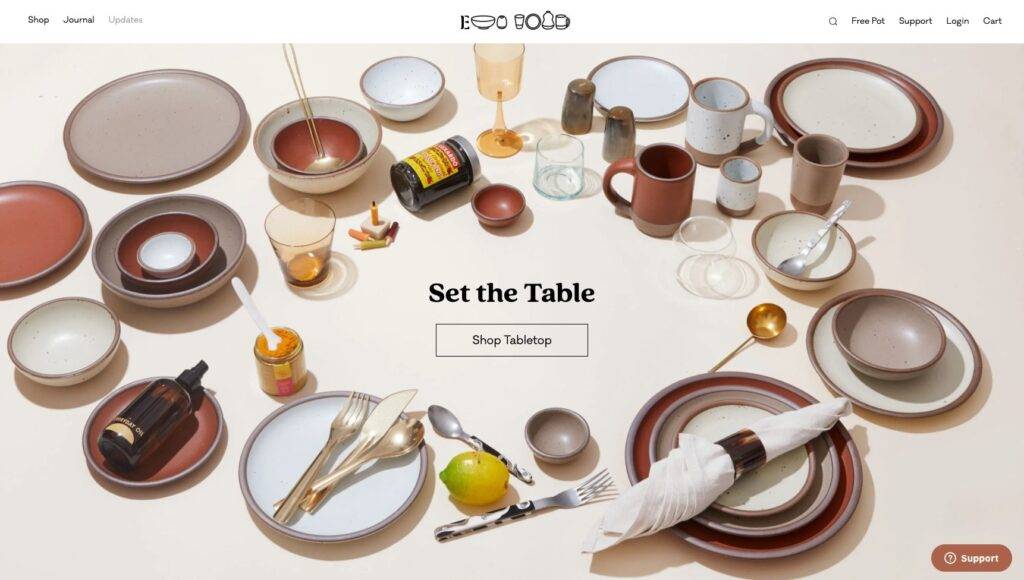 East Fork set the table homepage ecommerce homepage examples