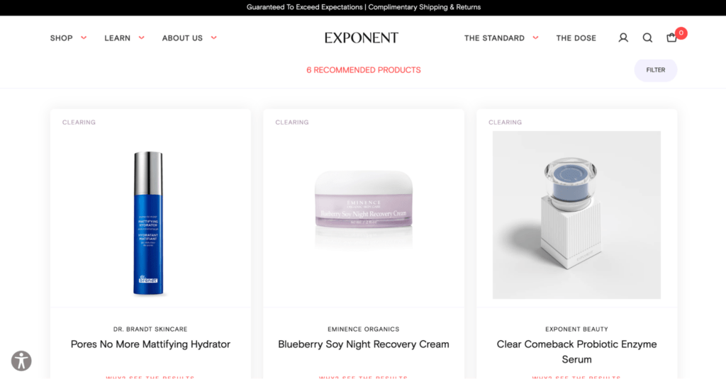 Exponent Skin Quiz 3 shopify beauty stores