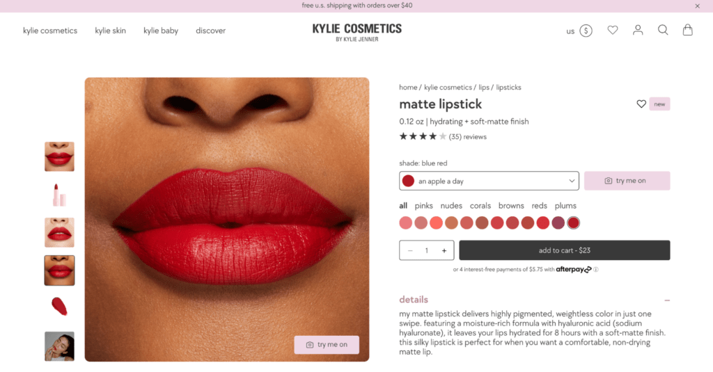 Kylie Cosmetics Diverse Product Imagery shopify beauty stores