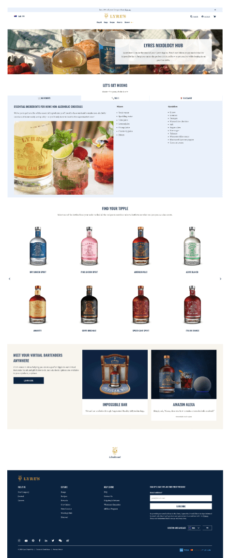 The Mixology Hub on Lyre's ecommerce site, powered by Shogun and BigCommerce.