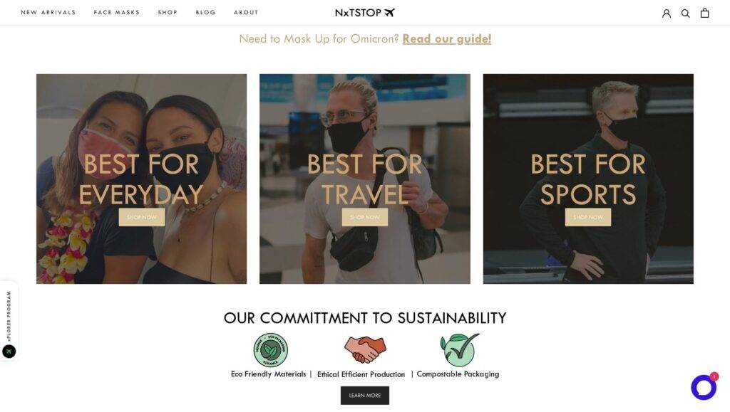 NxTSTOP face masks homepage ecommerce homepage examples