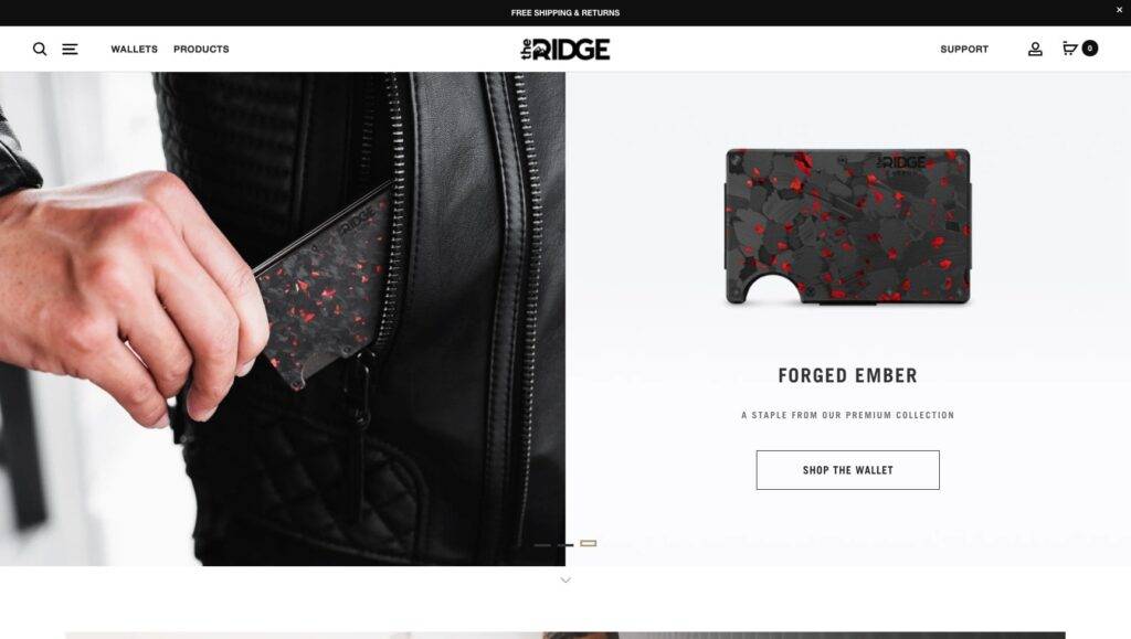 The Ridge above fold homepage ecommerce homepage examples
