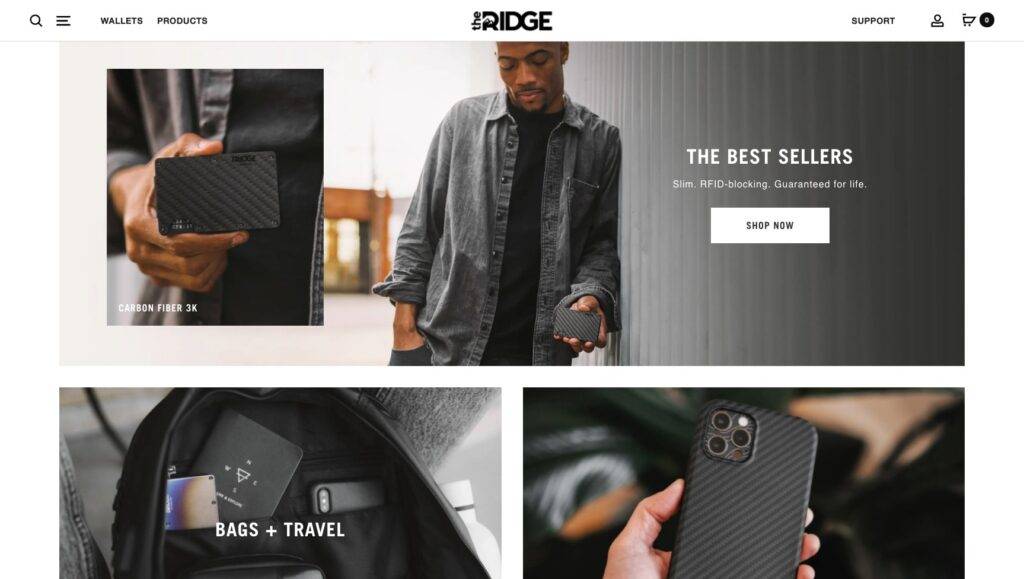The Ridge collections homepage ecommerce homepage examples