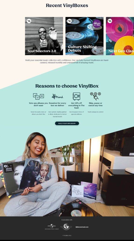 VinylBox Monthly Vinyl Subscription Service end ecommerce homepage examples