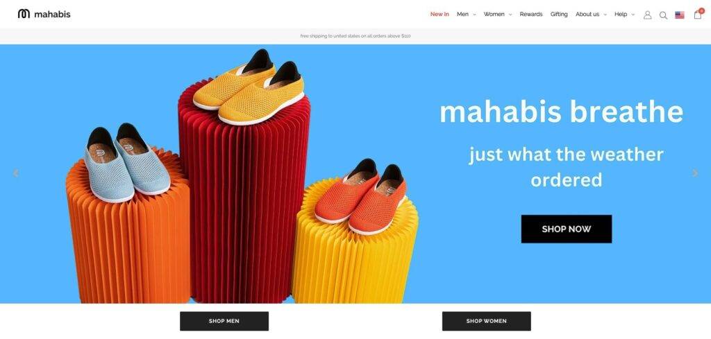 mahabis slippers – footwear for time well spent above ecommerce homepage examples