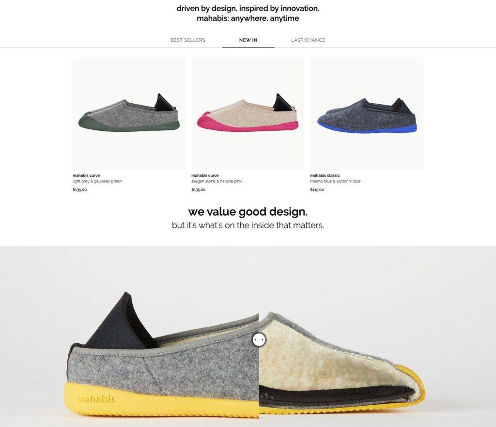 mahabis slippers – footwear for time well spent mid ecommerce homepage examples