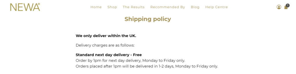 newa shipping policy shopify free shipping