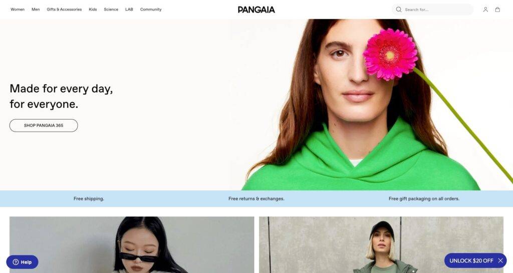 pangaia above fold homepage ecommerce homepage examples