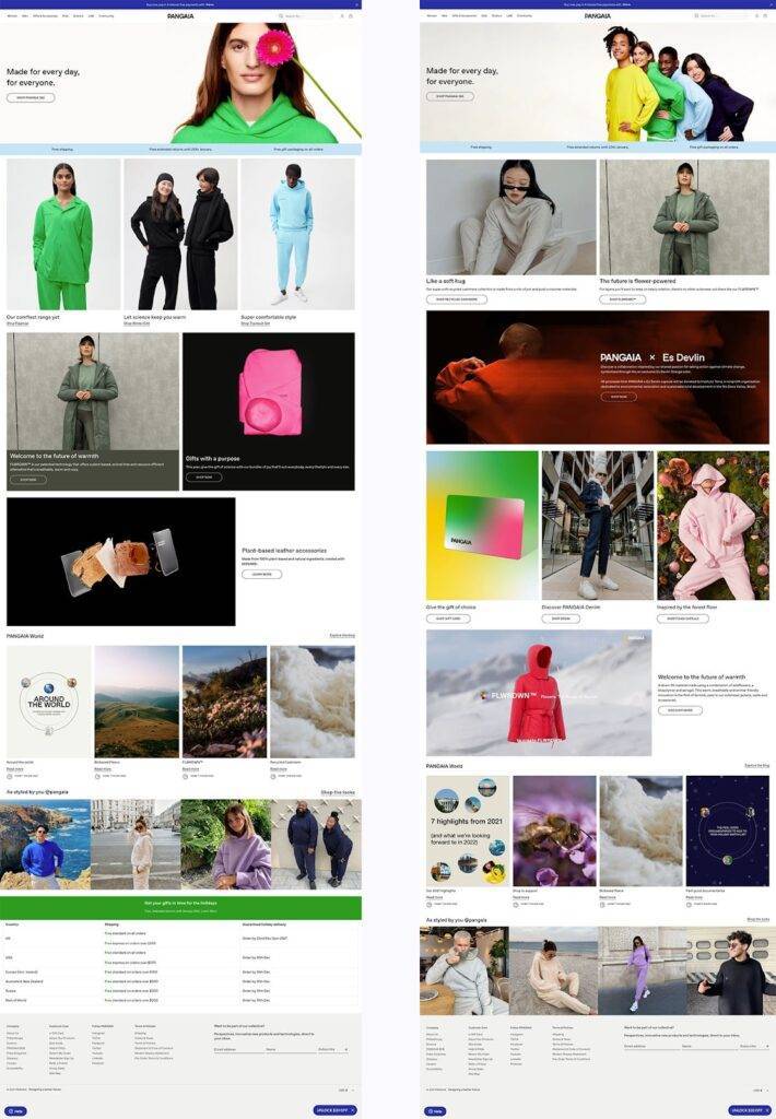 pangaia side by side ecommerce homepage examples