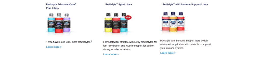 pedialyte products ppc landing pages