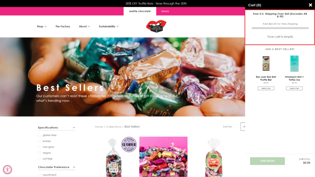 seattle chocolate progress bar shopify free shipping