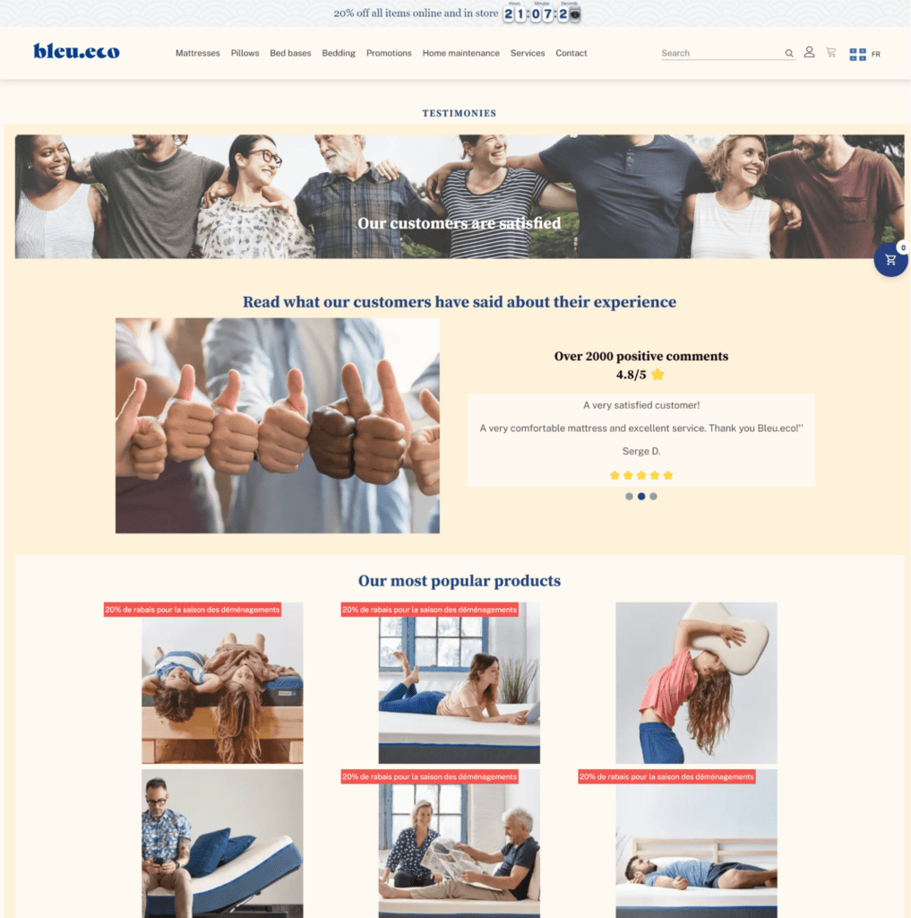 bleu eco page ecommerce testimonial pages