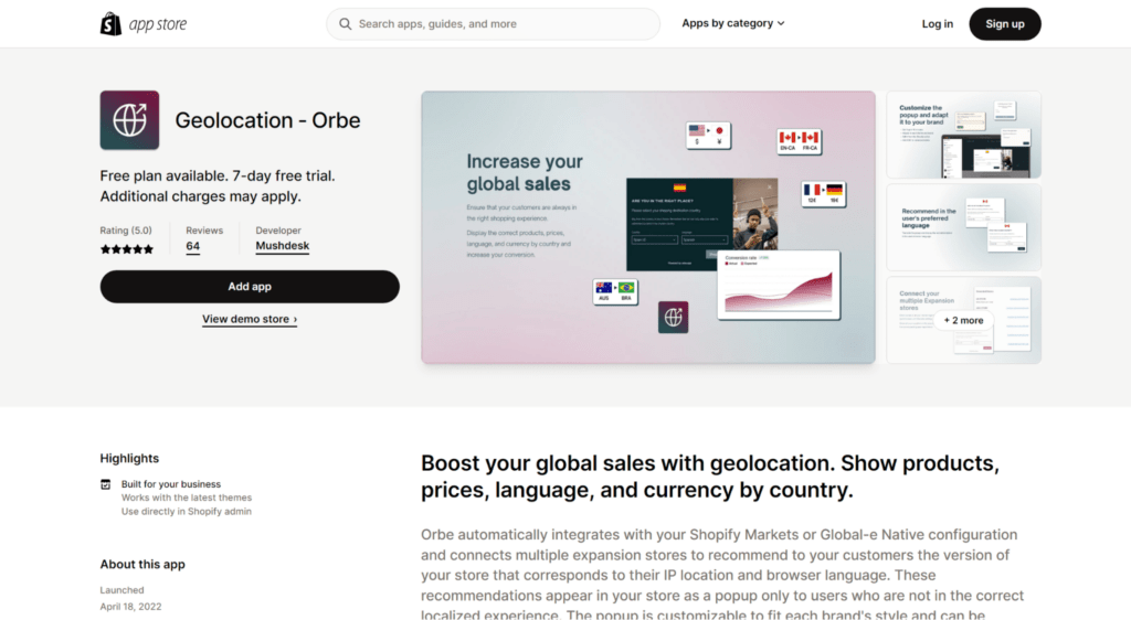 orbe geolocation shopify seo apps