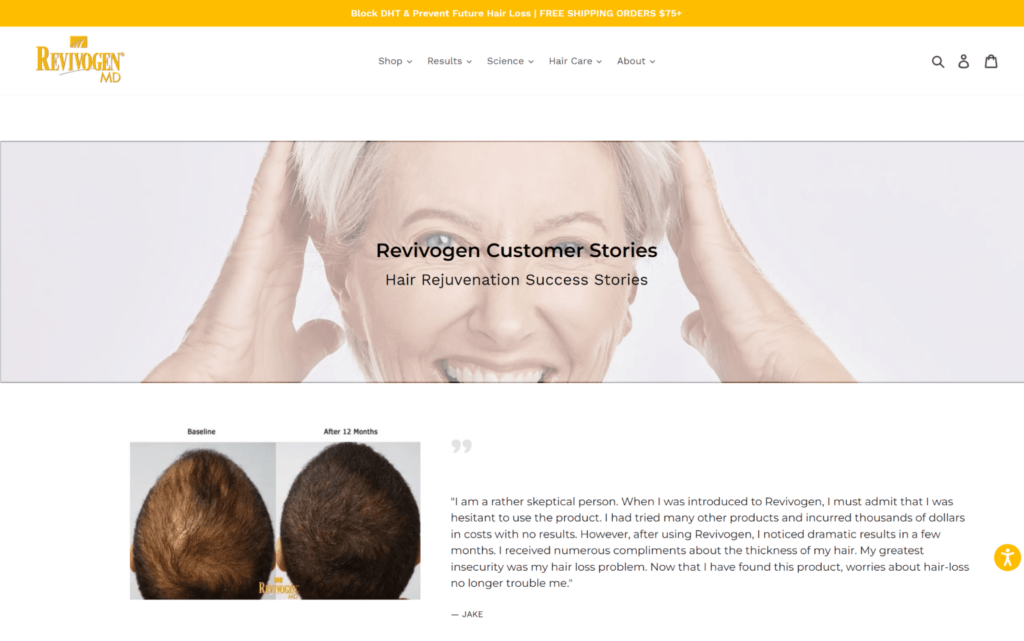 revivogen customer stories ecommerce testimonial pages