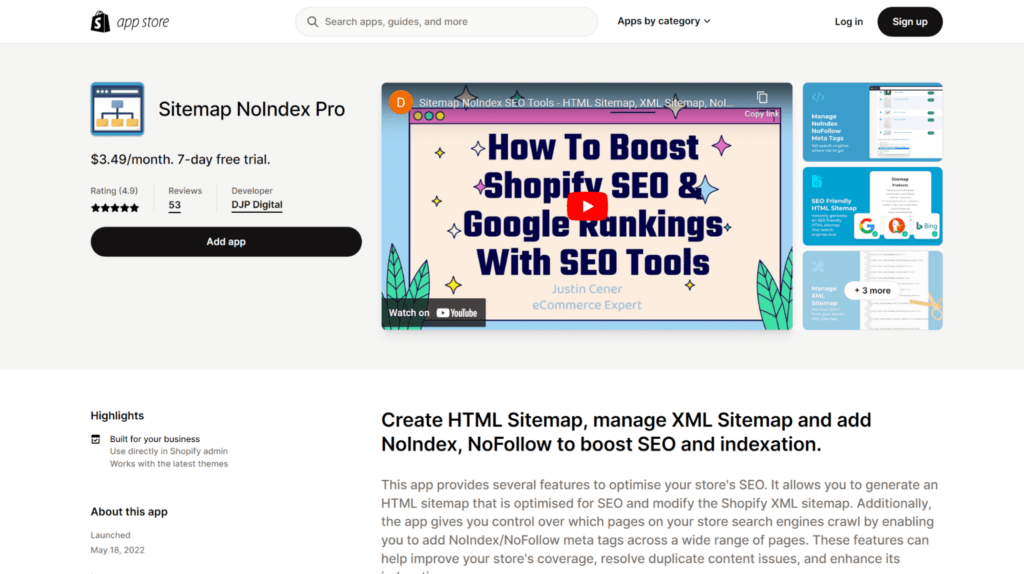 sitemap no index shopify seo apps