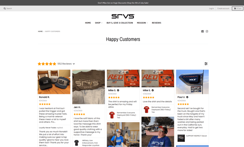 srvs happy customers ecommerce testimonial pages