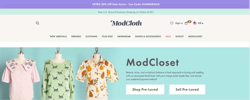 ModCloth Ecommerce Landing Page 1 ecommerce landing pages