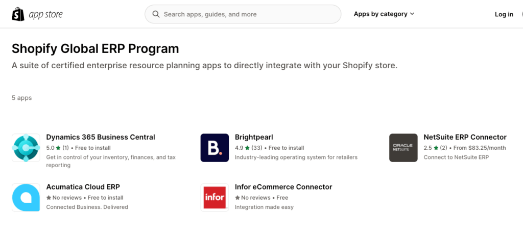 Shopify connector apps erp integration