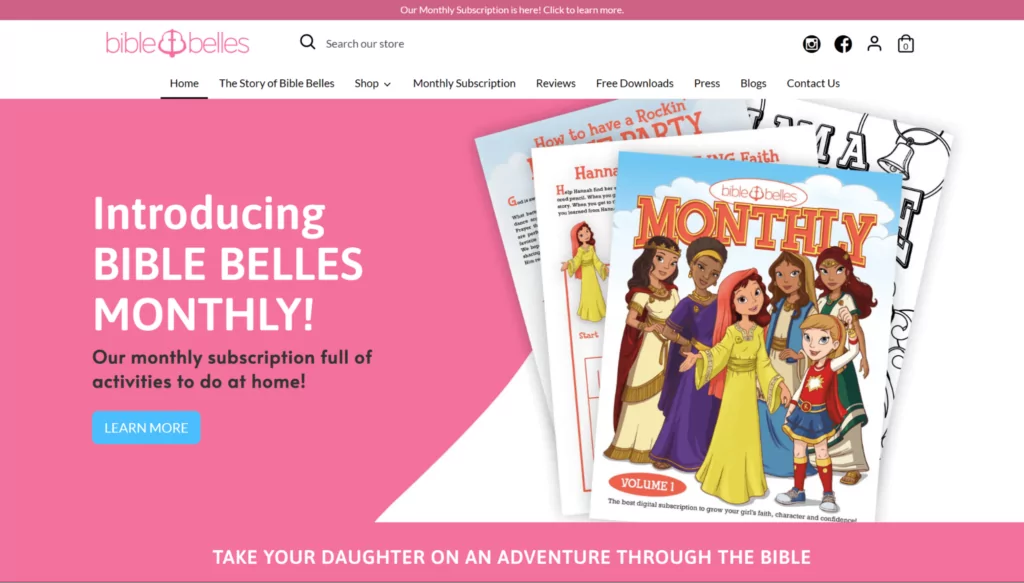 bible belles homepage how to sell digital products on shopify