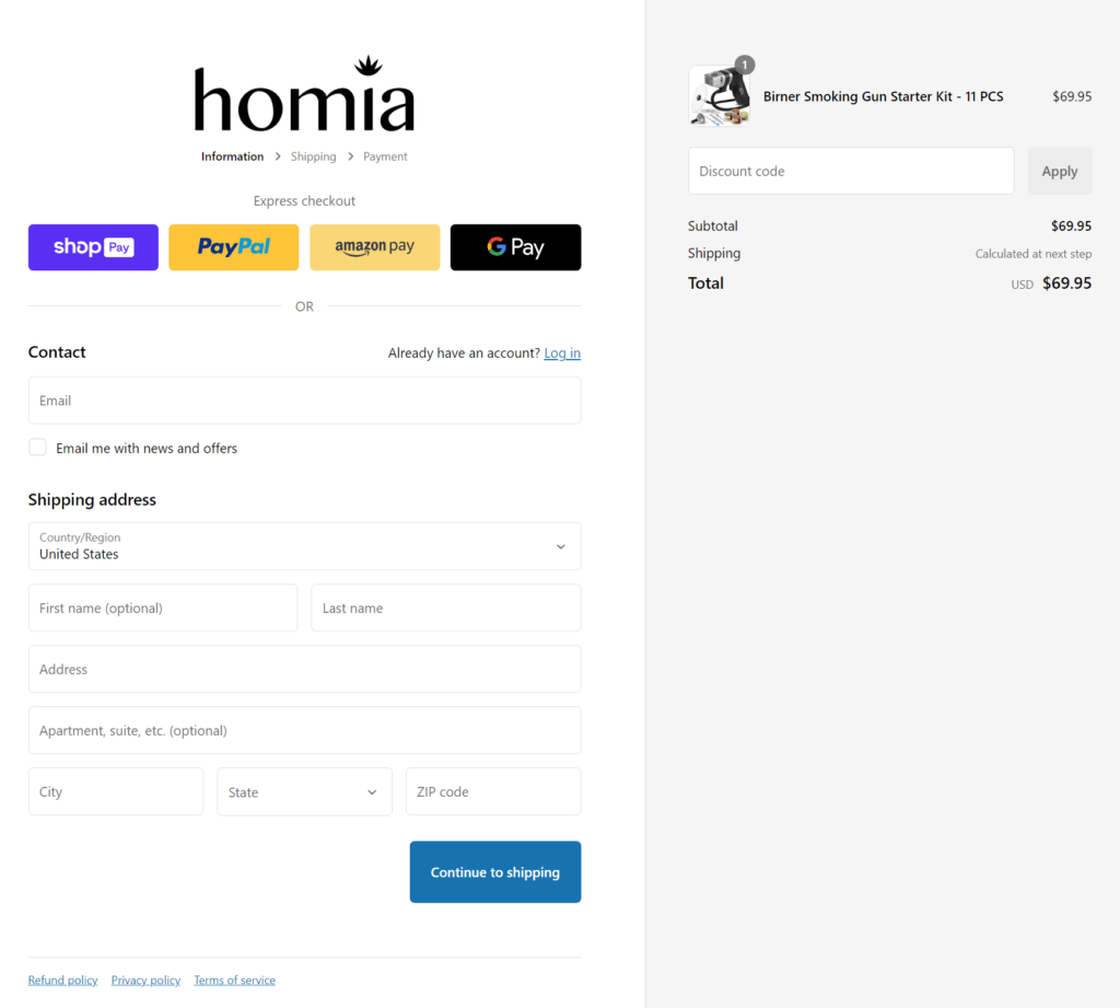 homia checkout shopify store design