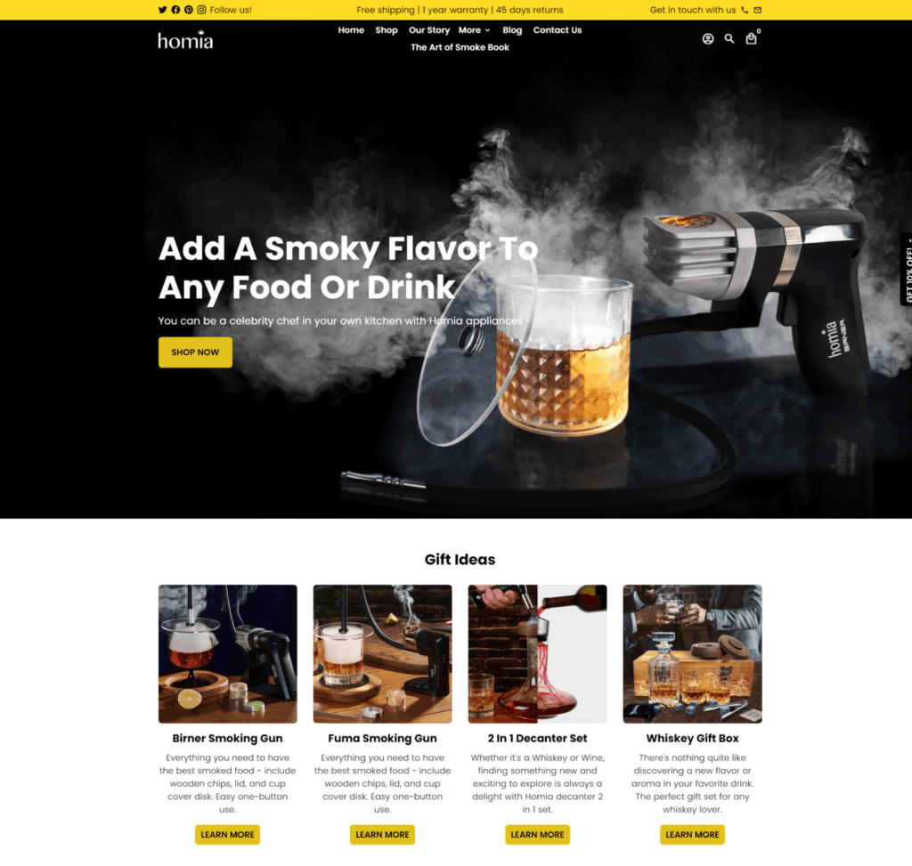 homia homepage shopify store design