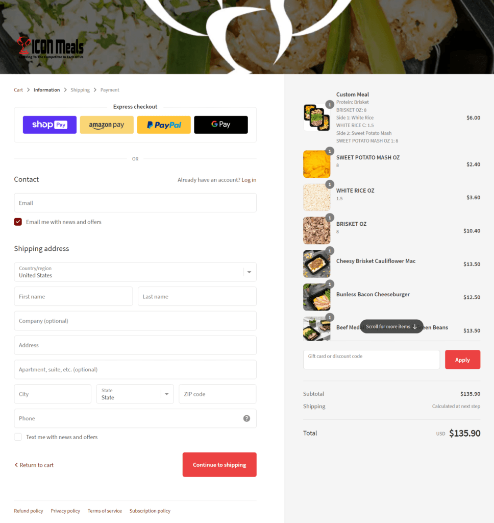 iconmeals checkout sell services on shopify